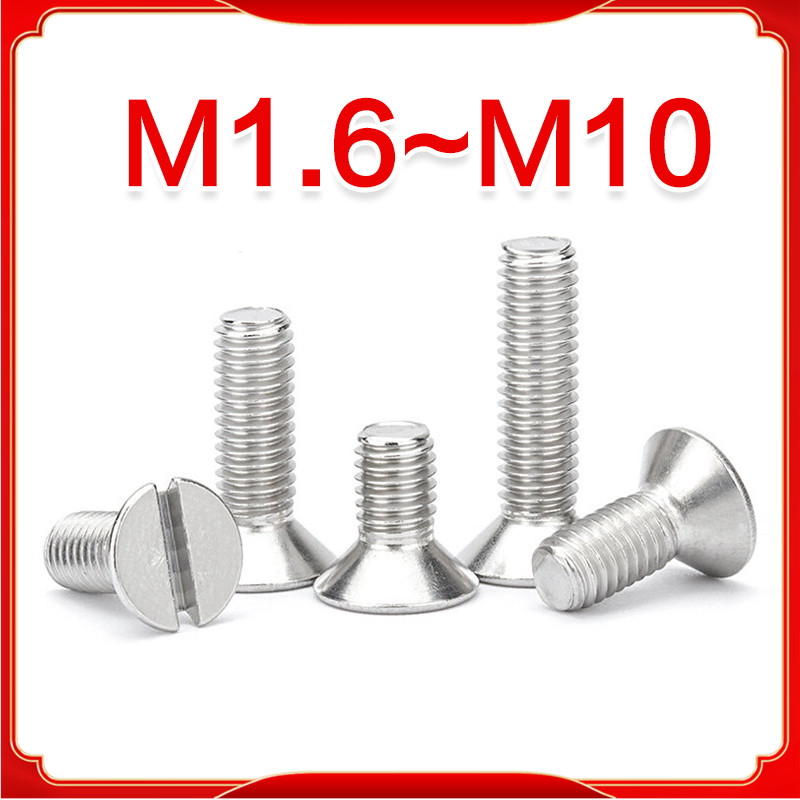GB68 304 สแตนเลส one-word slot consunk หัวสกรู slotted แบนหัวสกรู M1.6M2M2.5M3M4M5M6M8M10LDLL