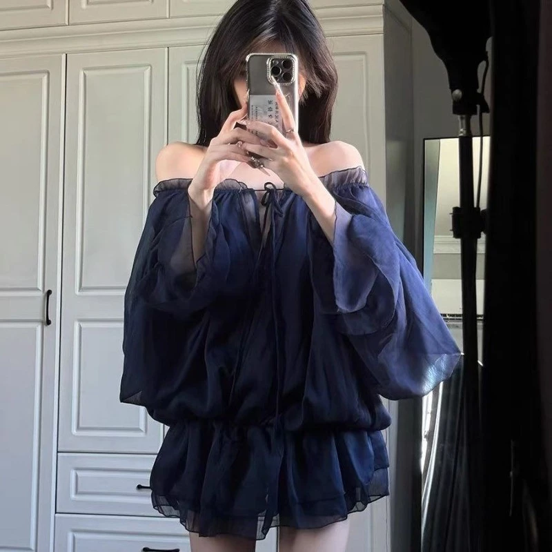 NOVA-ชีฟอง เสื้อสุภาพสตรี คอปก สีทึบ ผูกขึ้น ประเภทรุ่นหลวม หวาน ความสง่างาม แฟชั่นฤดูร้อน