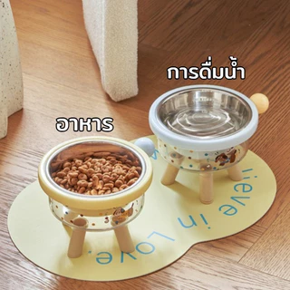 ชามอาหารแมวสแตนเลส ชามแมวคอยกสูง ถอดล้างได้ มียางกันลื่น ช่วยลดการก้มคอ สำหรับแมวและสุนัข