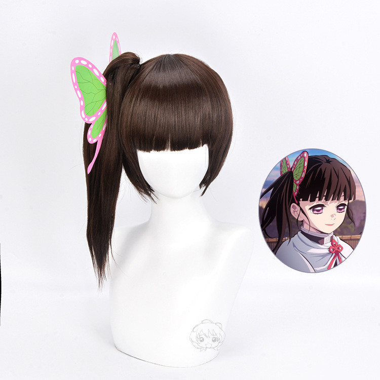 วิกผมสังเคราะห์สีดำยาวสำหรับCosplay Tsuyuri Kanao จากDemon Slayer ทนความร้อน