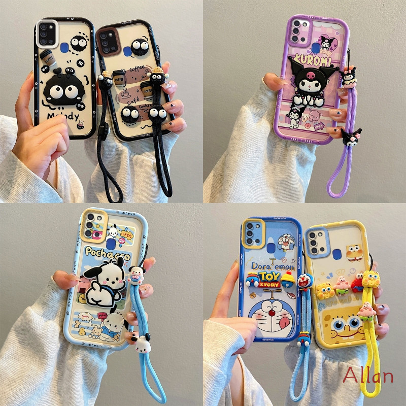 เคส samsung a21s / a217f กรณี TPU 2026 ใหม่ Kawaii ซิลิโคนนุ่มคลุมทั้งหมดกันกระแทก, Lanyard Anti-Loss เคสโทรศัพท์ BSJGS