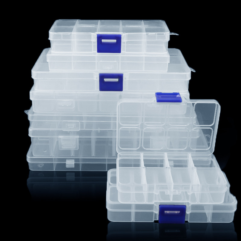 Plastic Jewelry Box 10/15/24 Compartment Slot Organizer Storage Beads Container Adjustable Jewelry Storage Box Rectangle