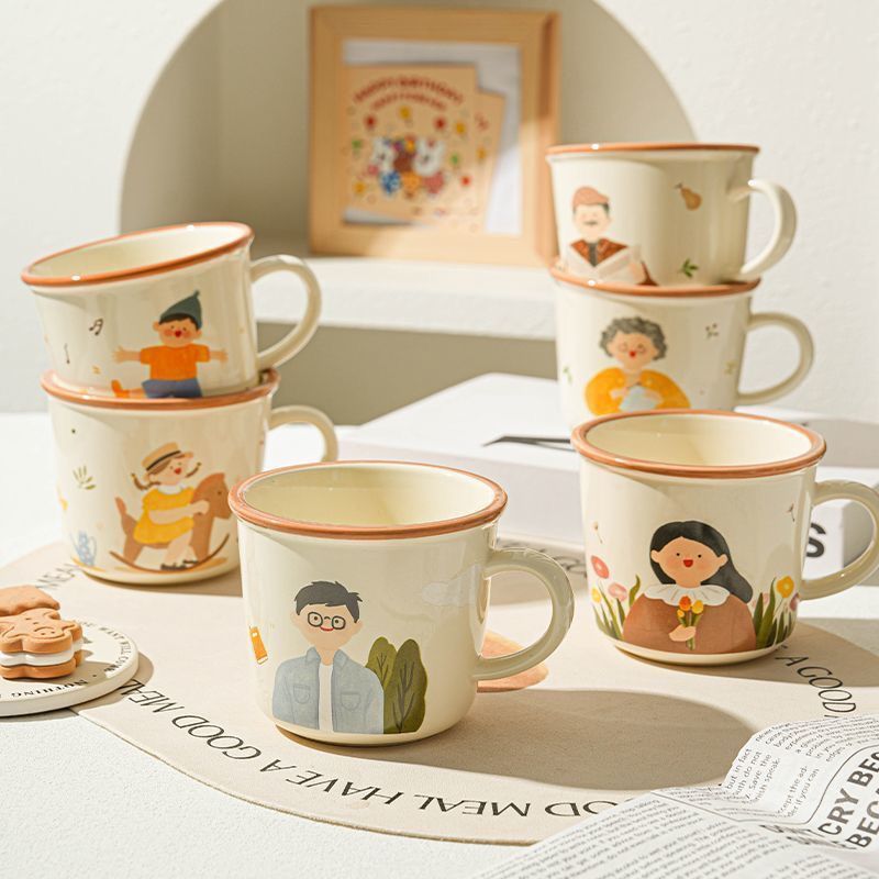 一家人陶瓷马克杯高颜值水杯可爱家用早餐杯一家四口水杯送礼杯3.7Family Ceramic Mugs, High Aesthetic Water Cups, Cute Home Breakfast 