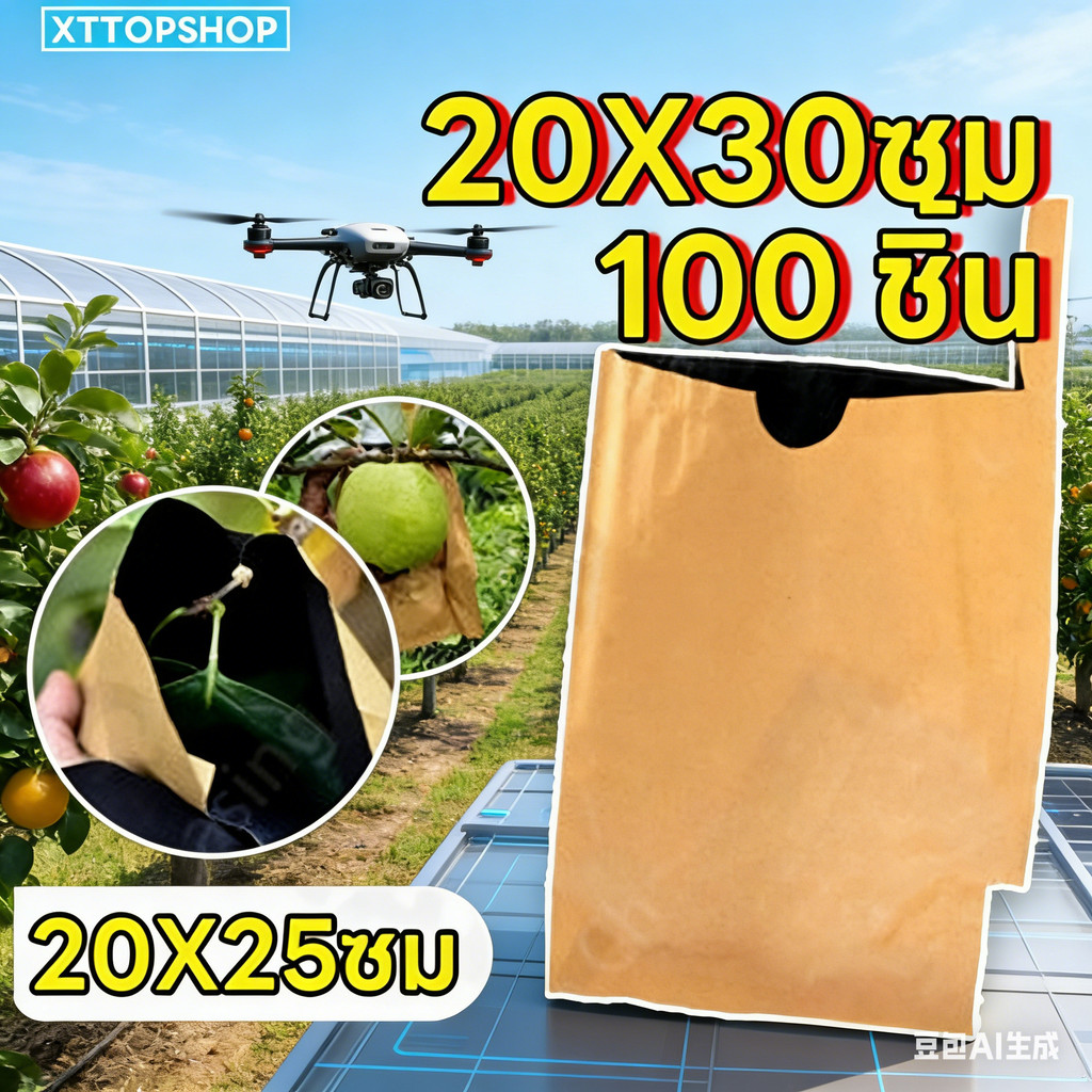 ถุงห่อฝรั่งถุงคาร์บอน 20x30 ซม 100 ใบ 2 ชั้น แพ็ค กันน้ำ กันแมลงและนก แข็งแรงทนทานใช้งานได้ยาวนาน
