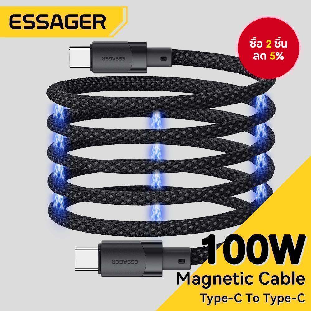 สายชาร์จแม่เหล็ก USB C to C 100W Essager สําหรับ iPhone 15 65W สายชาร์จข้อมูล Type C to C สําหรับแล็