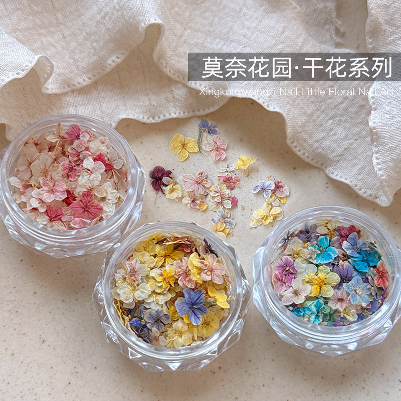 💕แต่งเล็บดอกไม้แห้งวัสดุผสม Monet Garden ประณีตห้ากลีบดอกไม้วัสดุดอกไม้ตกแต่งเครื่องประดับเล็บดอกไม้ขนาดเล็ก