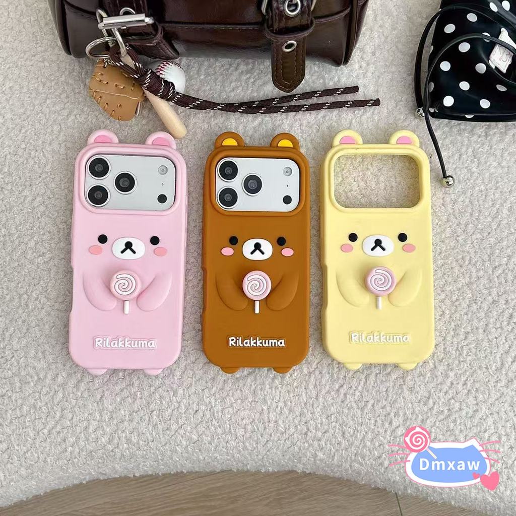 น่ารัก 3D หมีเคสโทรศัพท์สําหรับ Reno 15 Pro Max Mini 14 13 Pro OPPO A78 A97 A77 A2X A1X Lite A57 ค้นหา X9 X8 X8S ปลอกหมุนได้ Unrolling Lollipop กันกระแทกปกหลัง