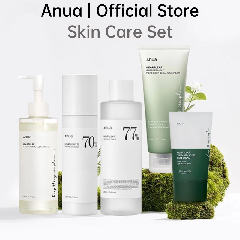 Anua Heartleaf Skincare Set Cleansing Oil / Cleanser / Toner / Moisturizer Lotion / Sunscreen