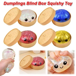 CHILDJOYLYN กล่องเกี๊ยว ของเล่นสกุชชี่, กลิตเตอร์พร้อมหม้อนึ่ง ซาลาเปายัดไส้นึ่ง Squishy Pinch Le, Soft Slow Resilience Fidget ความเครียดบรรเทา Sensory Ball เครื่องมือผ่อนคลาย