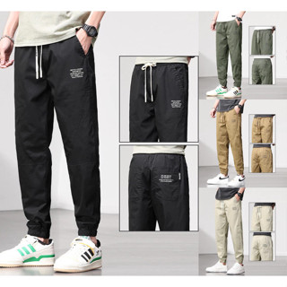 ผู้ชายสบาย ๆ กางเกงตรงแฟชั่นกางเกงขายาวสีทึบระบายอากาศผ้าสะด…