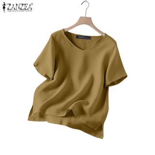 ZANZEA เสื้อแขนสั้นผ้าฝ้ายและผ้าลินินสำหรับสวมใส่สบายทุกวัน …