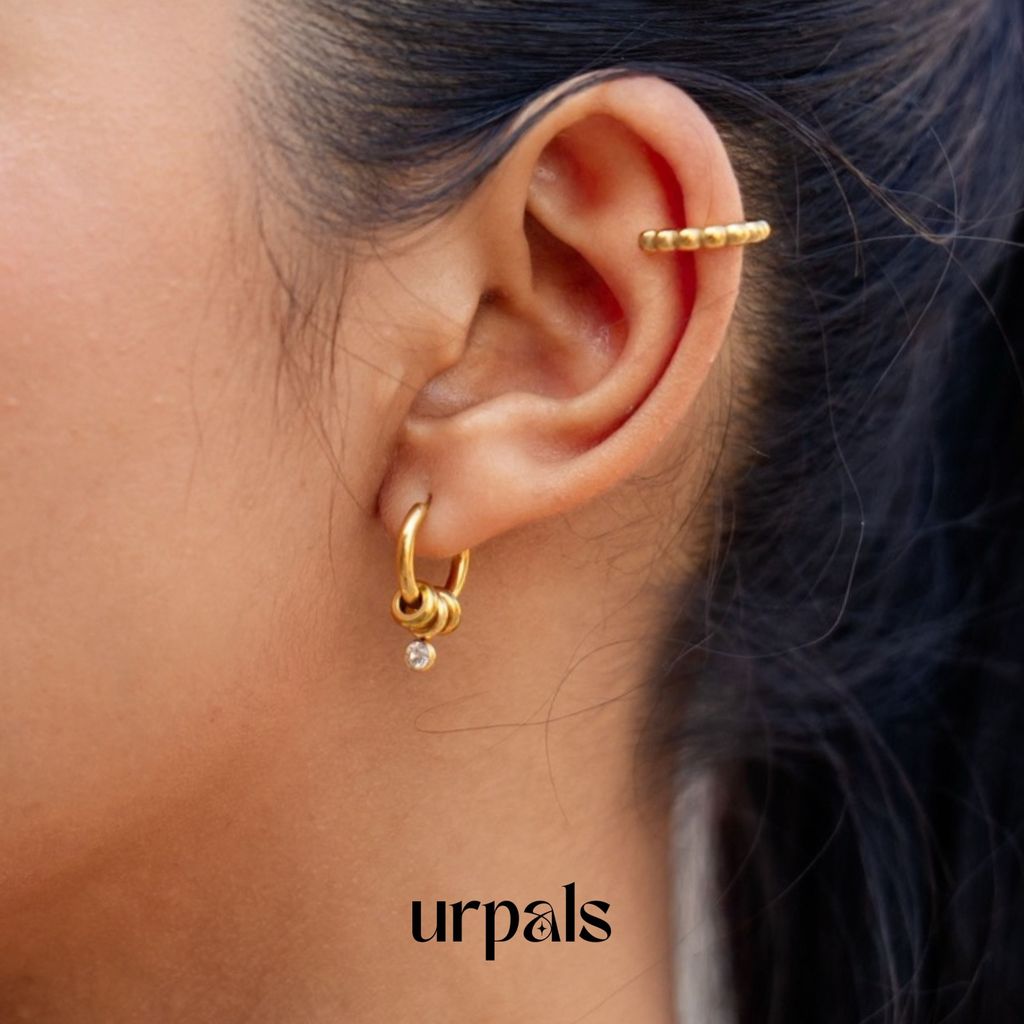 URPALS ต่างหูห่วง Stainless ชุบทอง 18K ไม่ลอก ไม่ดำ แพ้ง่ายใส่ได้
