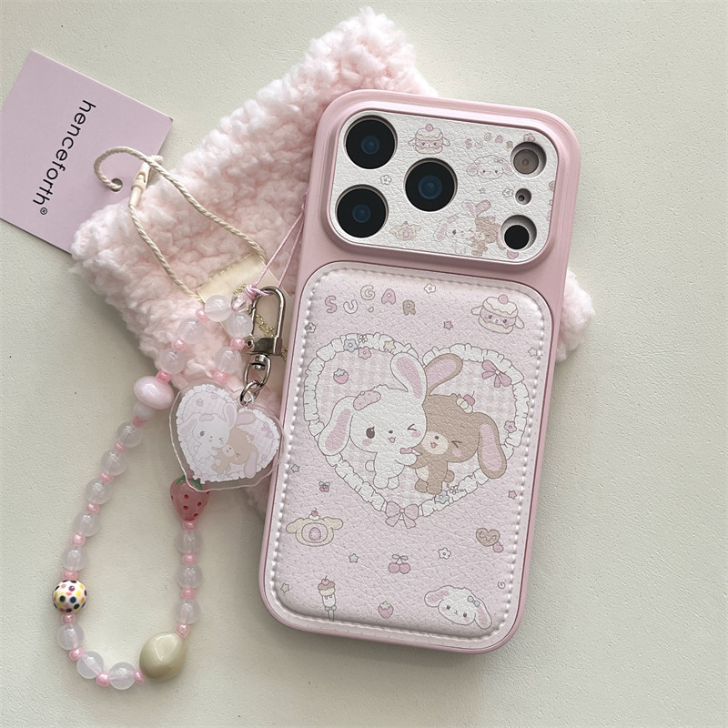 สําหรับiPhone 17 15 13 14 16 pro MaxกรณีInsน่ารักสาวสีชมพูรักขนมหวานBoboกระต่ายสร้อยข้อมือเปลี่ยนทัน