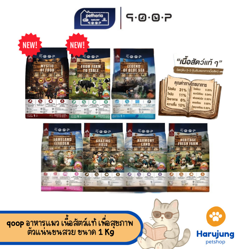 qoop อาหารแมวคูปป์ ผลิตจากเนื้อสัตว์แท้ เพื่อสุขภาพน้องแมว ไม่มีกลูเตน ขนาด 1 Kg