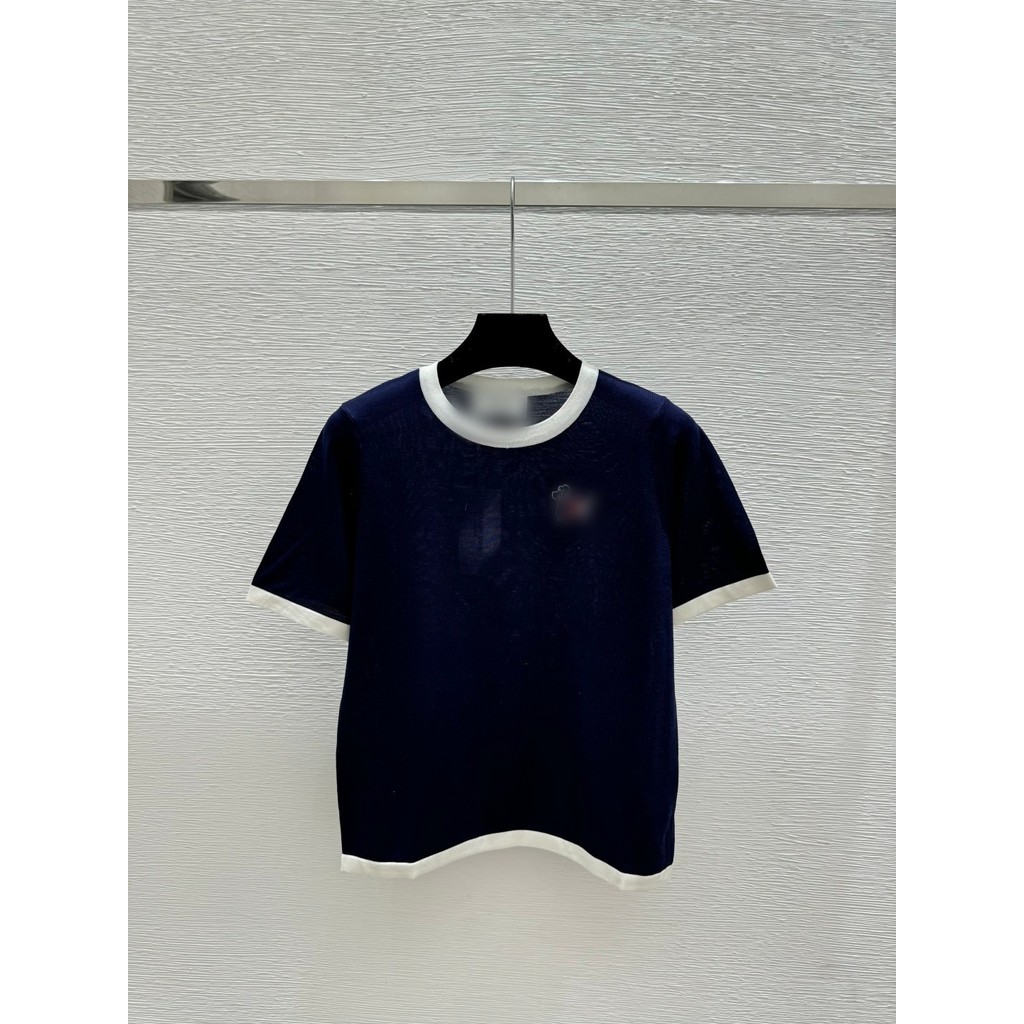 Thombrowne Early Autumn Simple สีทึบปักรอบคอแขนสั้นถัก