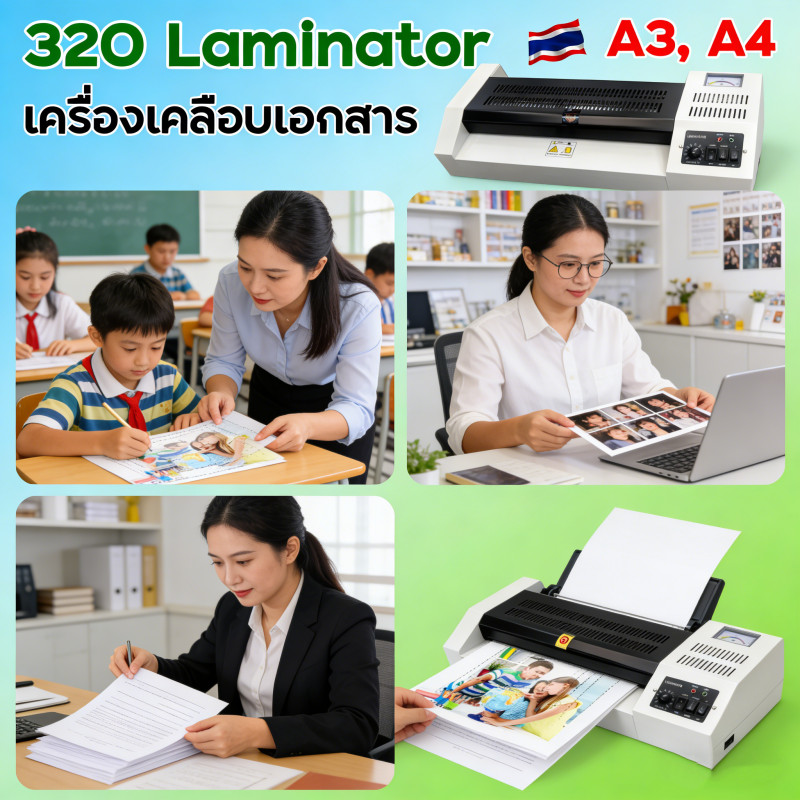 เครื่องเคลือบเอกสาร 320 Laminator รองรับขนาด A3 และ A4 พร้อมเคลือบรูปถ่ายได้อย่างคมชัด
