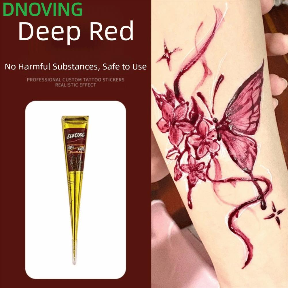 DNOVING Henna Tattoo Cream, สีดําสีน้ําตาลกึ่งถาวร Henna Paste Cone, Henna Tattoo Cream ชั่วคราวใช้ง