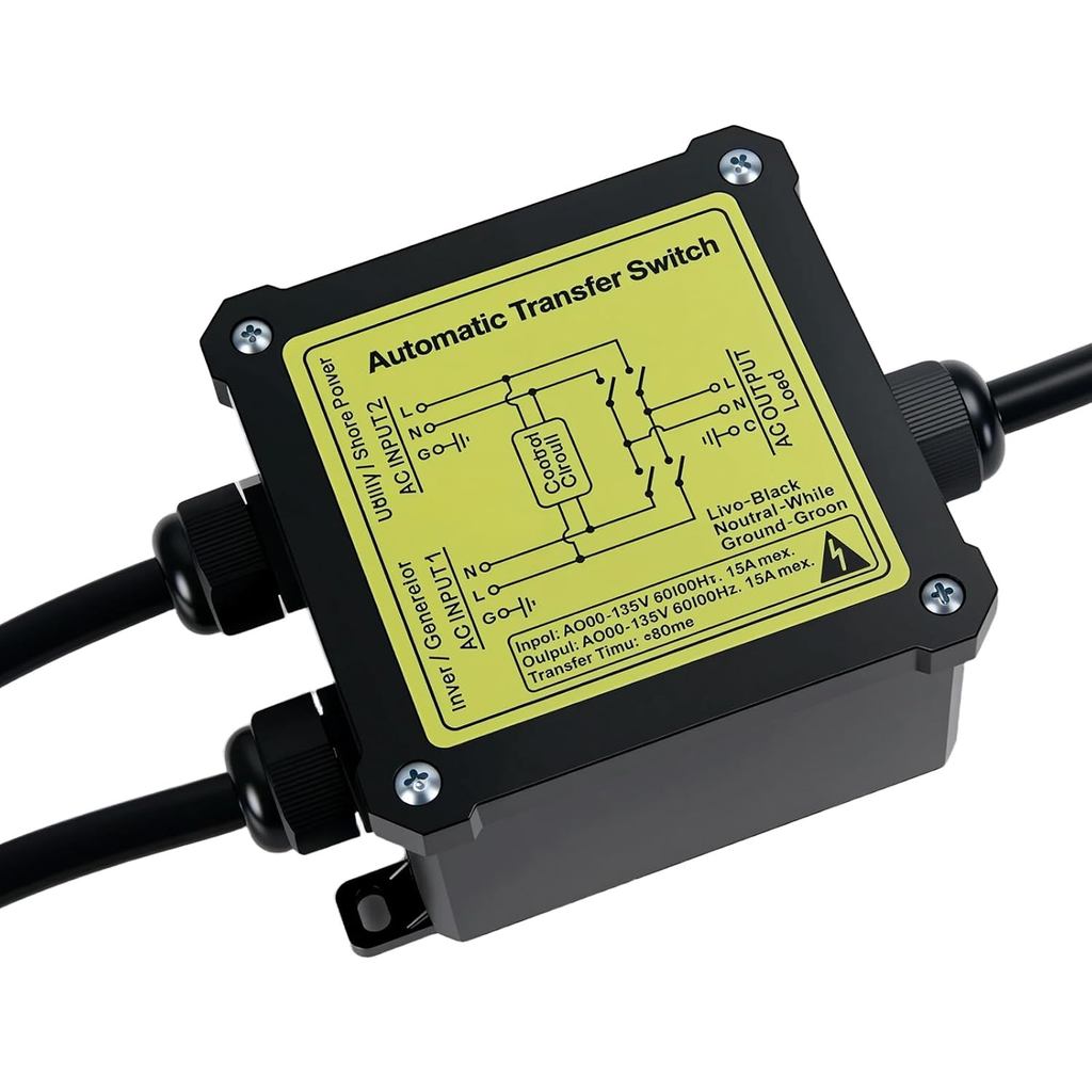 AC120V 15A ATS เครื่องกําเนิดไฟฟ้าสวิตช์โอนอัตโนมัติ (NEMA 5-15P/R)
