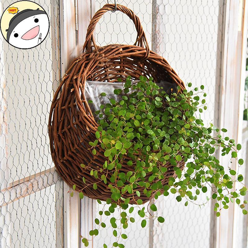 Lanf Hand Made Wier หวายดอกไม้ Planter แขวนผนัง Wier Rattam ตะกร้าสวน Vine หม้อพืชผู้ถือ Wall Plante