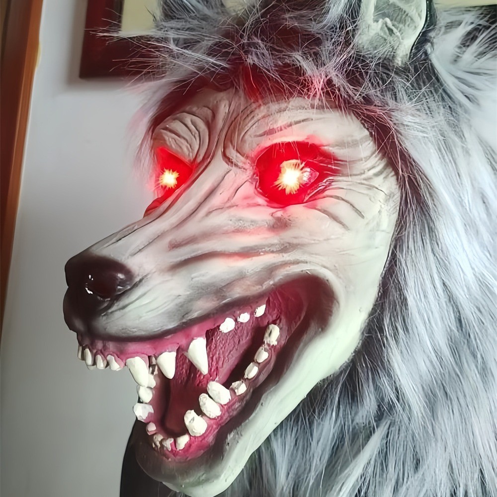 Luminous Wolf Head Mask Hand Claw ฮาโลวีน Plush Werewolf Headgear Big Grey Wolf Face Mask Wild Wolf 