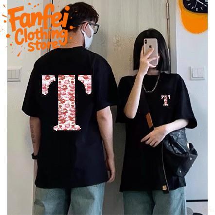 COD จัดส่งตลอด 24 ชั่วโมง Fanfei  เสื้อยืดพิมพ์ลายรอยจูบ จูบตามคำขอ ผ้าฝ้าย 100% 2 ทาง เย็น ดูดซับเหงื่อ