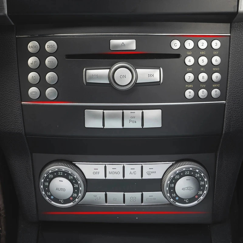 รถเครื่องปรับอากาศ CD แผงปุ่ม ABS เงินสติกเกอร์ตกแต่งสําหรับ Mercedes-Benz C-Class W204 GLK X204 20