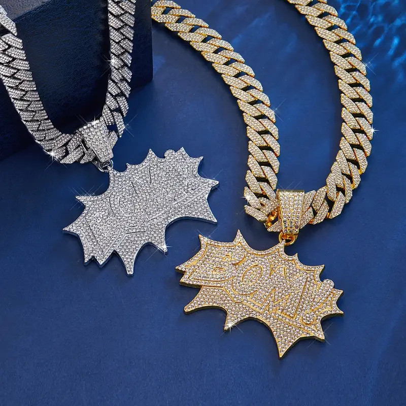 BOM เพชรเต็มจี้ตัวอักษรโซ่คิวบาที่ไม่ซ้ํากันยุโรปอเมริกันสไตล์ฮิปฮอปชายทุกวัน Street Cool จี้สร้อยคอ