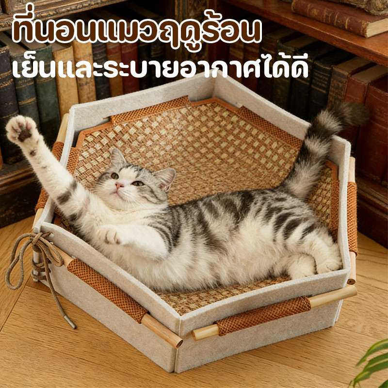 ที่นอนแมวฤดูร้อน เตียงแมว คอนโดแมว  เก็บให้ห่างจากความชื้น เย็นและระบายอากาศได้ดี