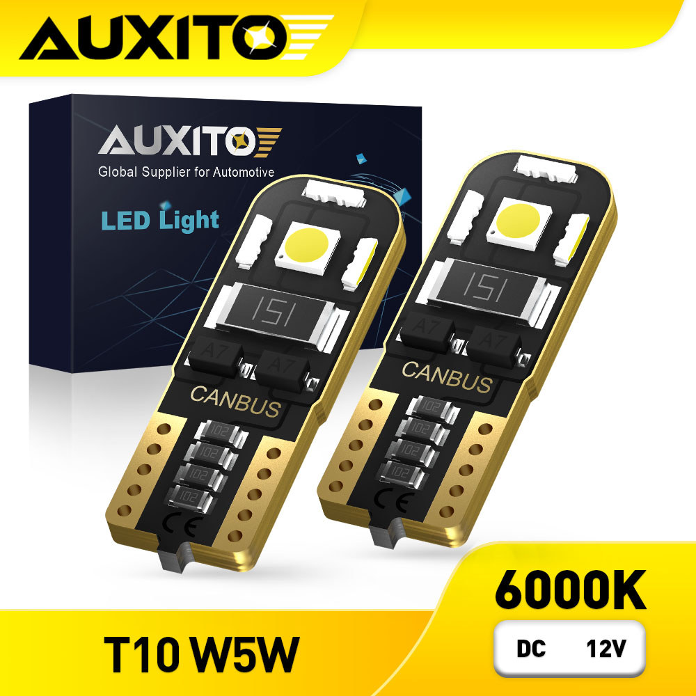 AUXITO 2PC หลอดไฟเลี้ยว T10 LED W5W Canbus 6000K สีขาว 2pc 3030 SMD + 6pc 020 SMD