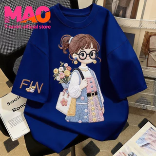 COD✅ (จัดส่งในกรุงเทพฯ) MAO Shop เสื้อยืด oversize เสื้อเท่ๆ "FIN girl"ไม่หดตัว เสื้อแฟชั่นใ เกาหลีสไตล์ พิมพ์ลาย