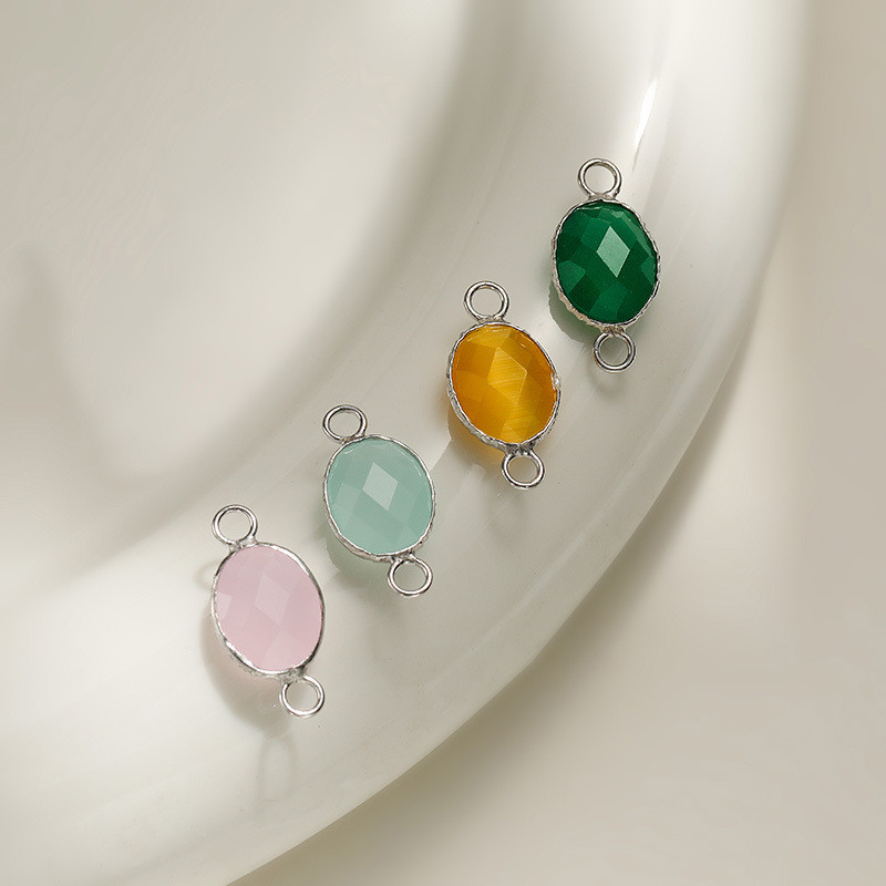 S925 เงินสเตอร์ลิงรูปไข่ไข่รูปร่าง Double Drop Connector DIY สร้อยข้อมือสร้อยคอแก้ว Fitting SV3