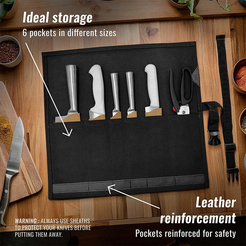 New canvas roll-up chef knife bag, Chinese and Western cuisine chef knife storage bag, portable chef