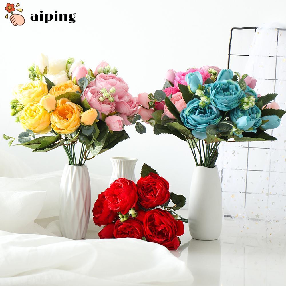 Aiping ช่อดอกกุหลาบประดิษฐ์ 9 ดอก ขนาด 30 ซม. สไตล์วินเทจ สําหรับตกแต่งงานแต่งงาน