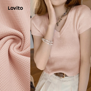 Lovito เสื้อยืดลำลองคุณภาพดี สีชมพูสำหรับฤดูใบไม้ผลิ/ฤดูร้อน…