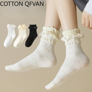 QFvan ชุดถุงเท้าลายลูกไม้ สีดำและขาว สำหรับผู้หญิง น่ารัก เห…