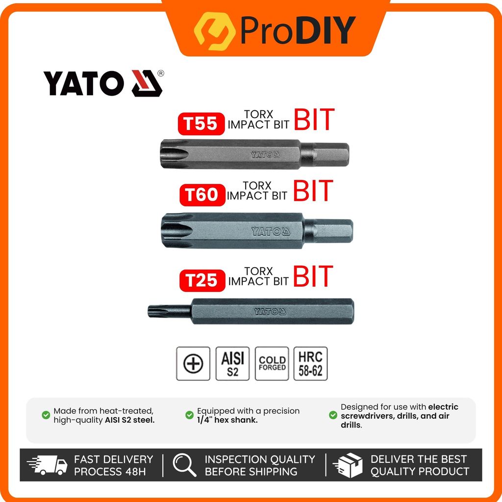 YATO TORX Impact Bit 1/4 นิ้ว Mata Bit Heavy Duty T25,T55,T60 Precision-Machined เคล็ดลับ