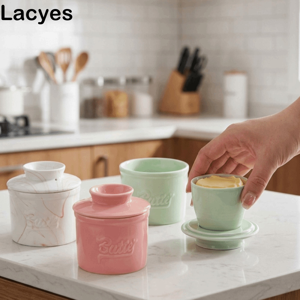 LACYES Butter Bell Crock, Keep Fresh Sealed Round Butter Box, Spice Jar ความจุขนาดใหญ่พร้อมฝาปิดเซรา