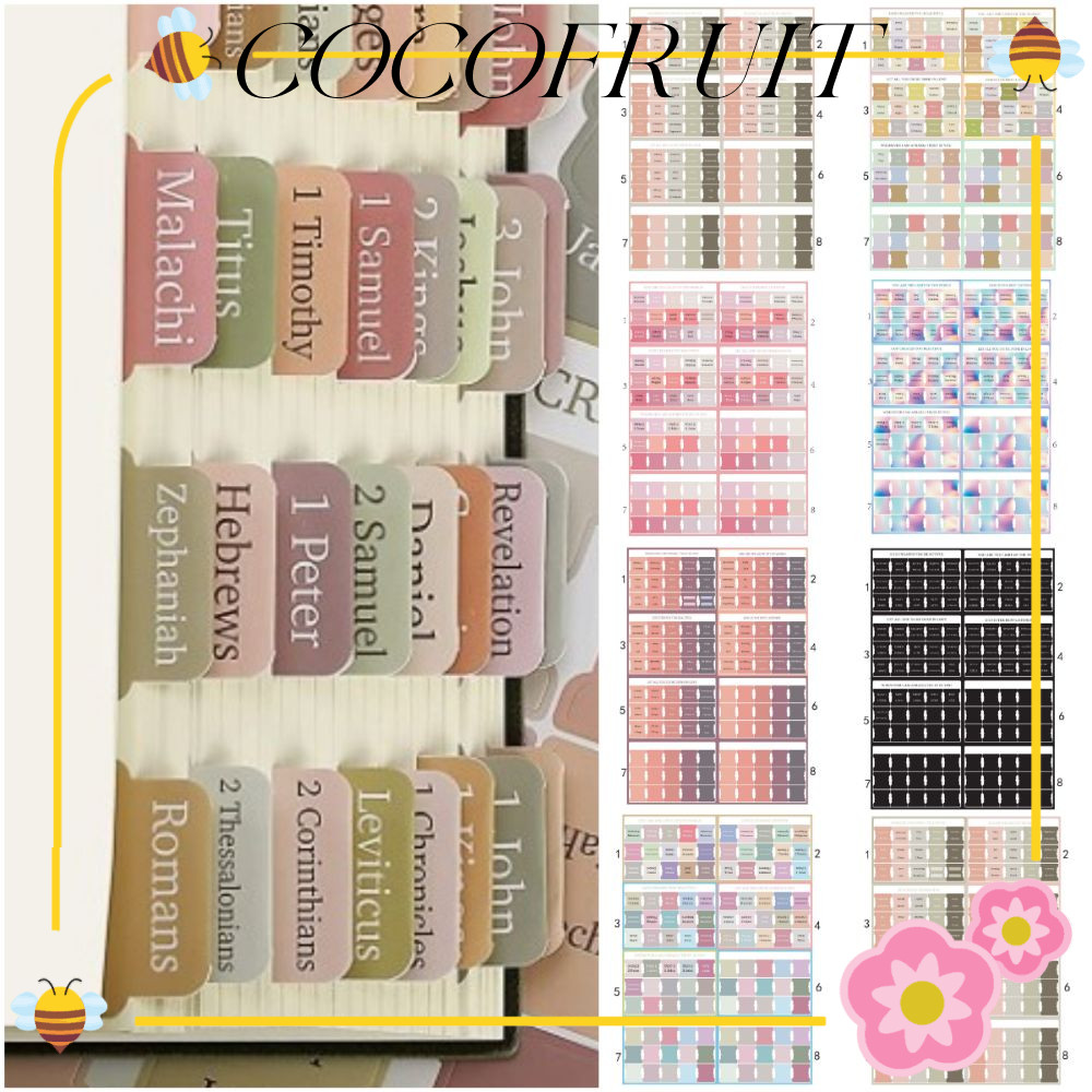 COCOFRUIT 120PCS Boho Bible Tabs, Laminated Easy Navigation Laminated Bible Tabs, Self กาวหลากสีสีสั