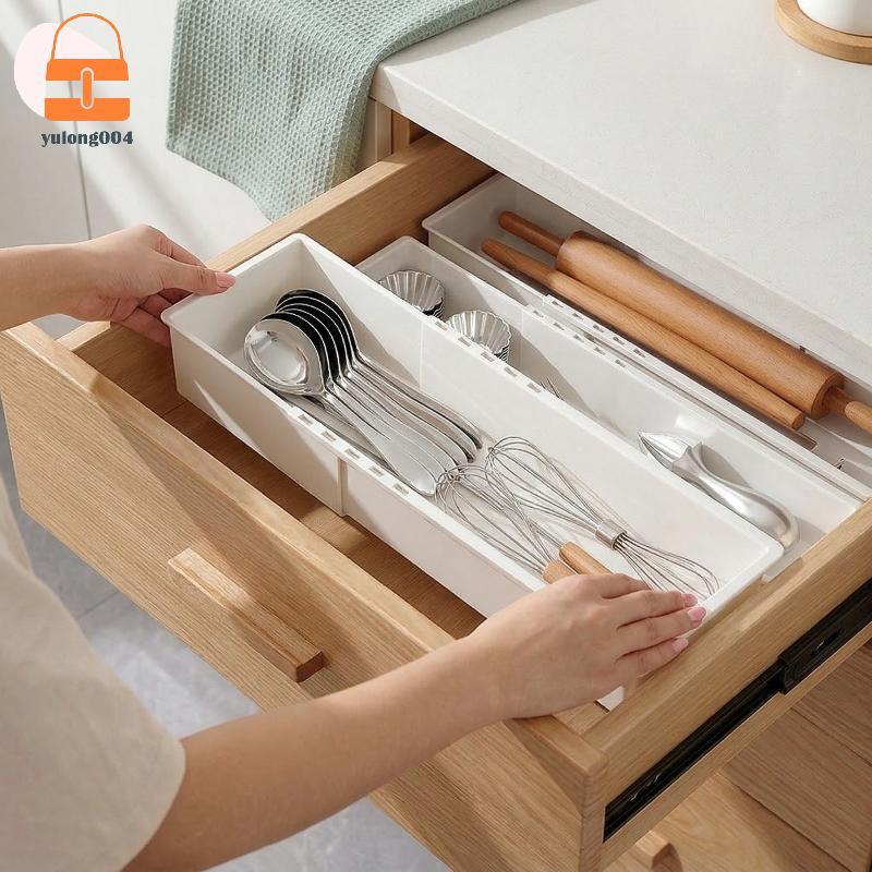 [PE] Staable Drawer Organizer ถาดพลาสติกขยายได้ปรับขนาดทนทานสําหรับโต๊ะทํางานห้องครัวประหยัดพื้นที่ TH