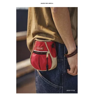 Retro Men American Mountain Style Chalk Bag Outdoor Crossbody Bag Red Portable Open Top Storage Bag