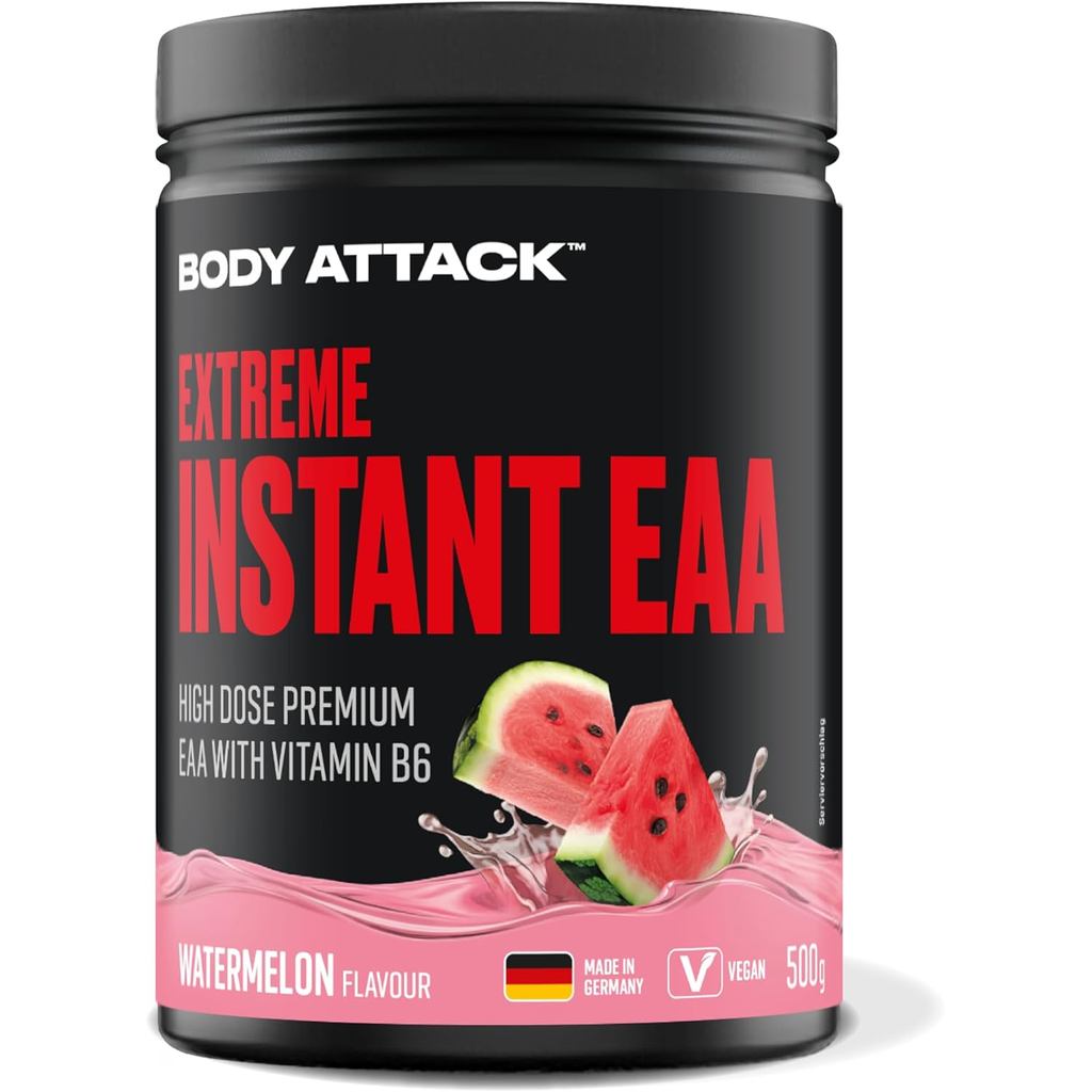 Body Attack Extreme Instant EAA Powder-รสแตงโม, อาหาร 500g-Vegan, Made in Germany-8 Essential EAA Am