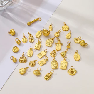 1ชิ้น จี้ตัวอักษรจีน สีทองด้าน ไม่ลอก ยันต์นำโชค/ยันต์คุ้มครอง สำหรับ DIY สร้อยคอ สร้อยข้อมือ