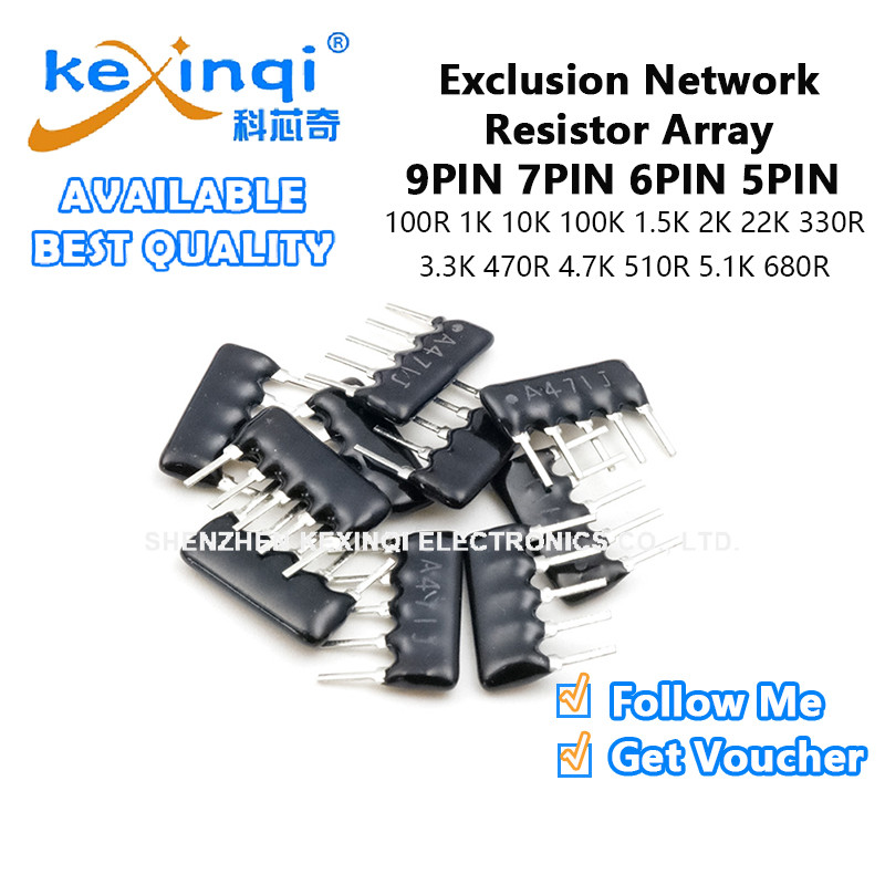 (1 ชิ้น) 9PIN 7PIN 6PIN 5PIN Exclusion Network Resistor Array 100R 1K 10K 100K 1.5K 2K 22K 330R 3.3K