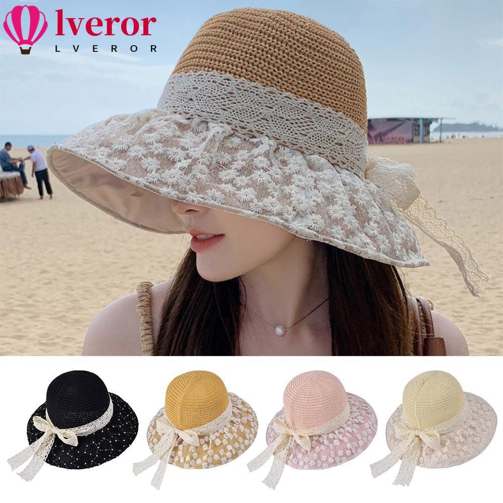 หมวกฟางปีกกว้าง LVEROR ระบายอากาศ ป้องกัน UV สไตล์หรูหราพร้อมริบบิ้นโบว์ เพอร์เฟคสำหรับสวมใส่ที่ชายหาด