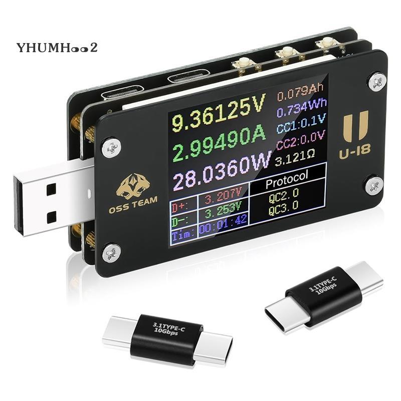 [yhumh002]เครื่องทดสอบมิเตอร์ไฟฟ้า USB-C มัลติฟังก์ชั่น 1.77 นิ้วจอแสดงผล DC 4-25V 6.5A USB มัลติมิเ