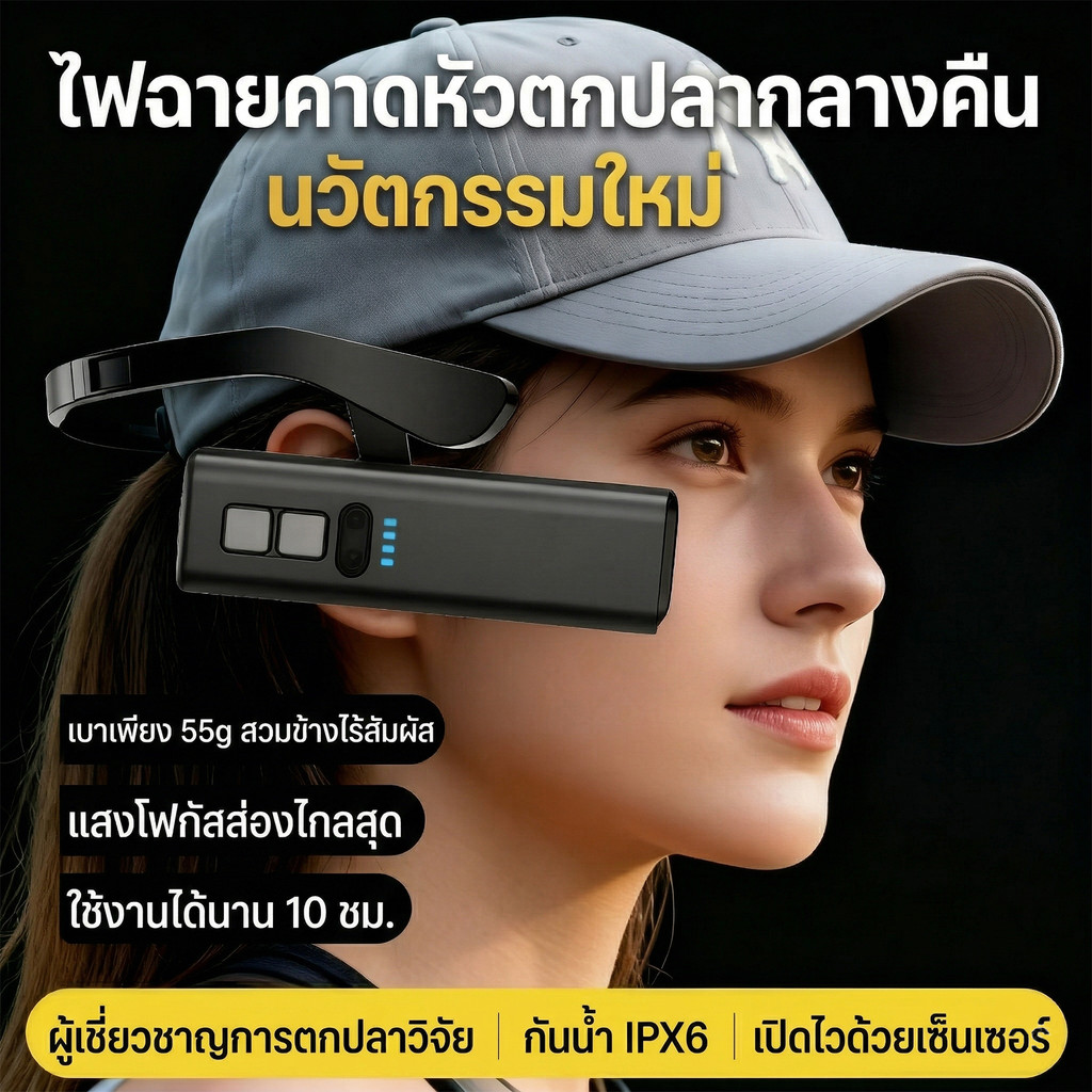 โดร์ไฟฉายคาดหัวแบบหนีบหู กันน้ำ IPX4 พกพาสะดวก น้ำหนักเบา เหมาะสำหรับการเดินป่า ราคา ถูกที่สุด ดีลบีเคเค รูปภาพหลัก