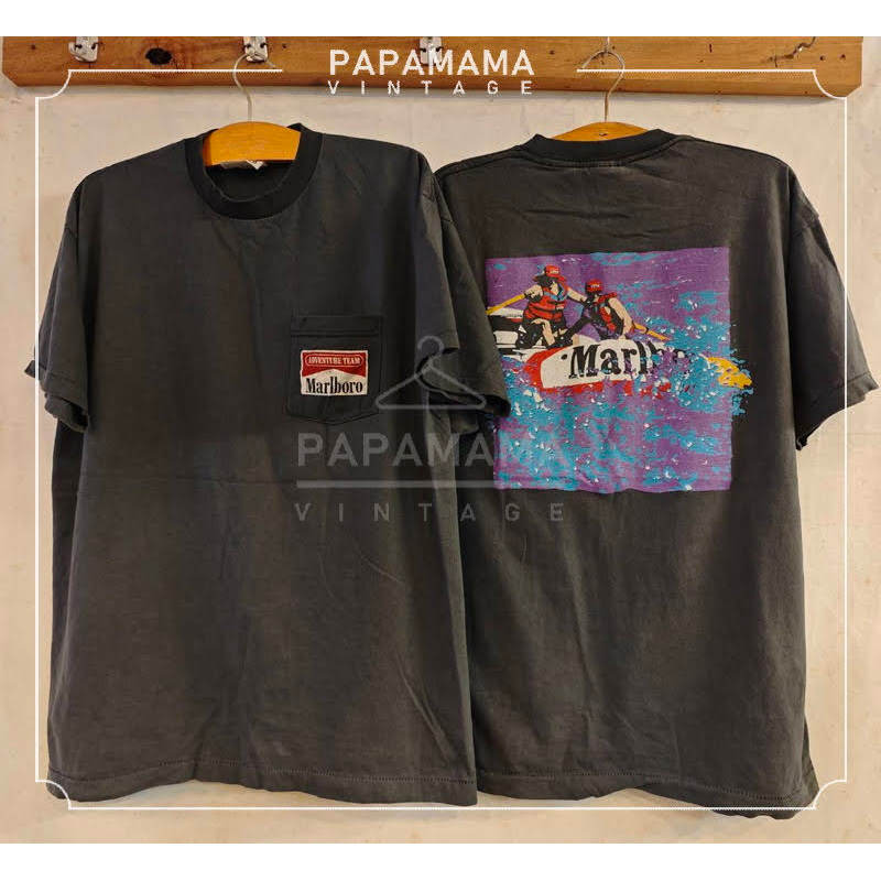 Marlboro the lifeboat pocket bio washed เสื้อวินเทจ คลาสสิค papamama vintage shirt