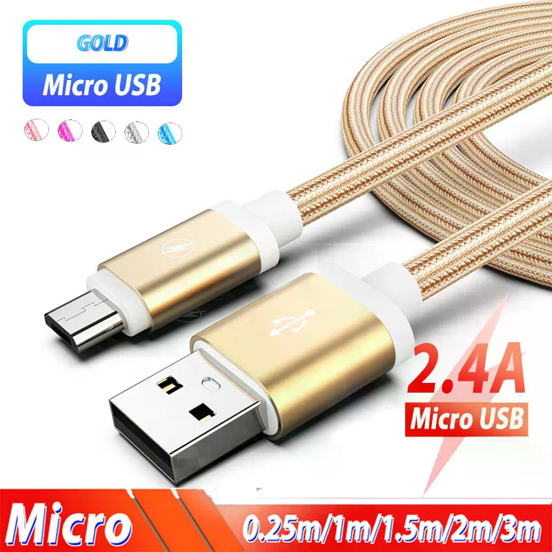 สาย Micro USB ถักไนลอนสําหรับ Samsung Galaxy S7 S7 Edge A02s A03s, Moto E4 E5 E6, Nokia 105 225 3310