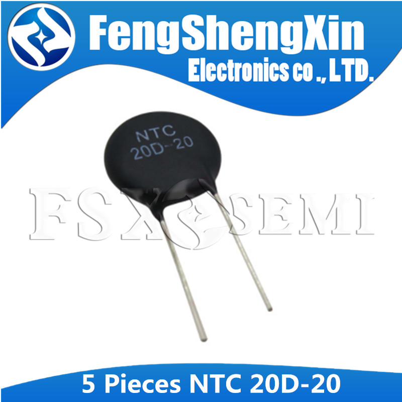 ตัวต้านทานเทอร์มิสเตอร์ NTC 5 ชิ้น NTC 20D-20 ตัวต้านทานความร้อน 11 มม. 20Ω 20E 20R