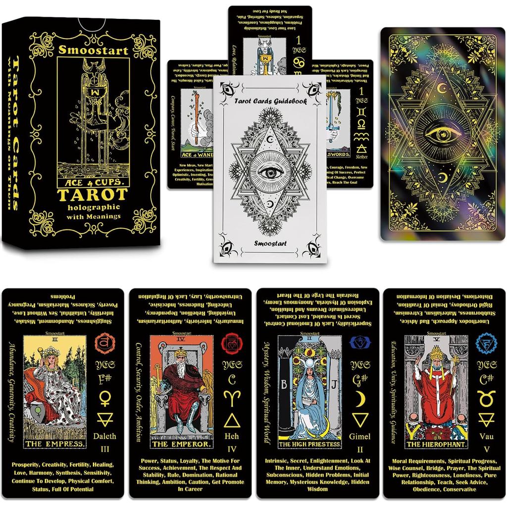 Smoostart Black Tarot Cards สําหรับผู้เริ่มต้นที่มีความหมายบน Them, Surface Laser Cards Holographic 